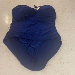 LA Blanca navy blue halter/strapless ruched one piece swimsuit SZ 12